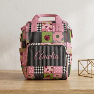 Ladybug Patchwork Diaper Backpack | Personalized Name | Baby Girl Gift | Mom Backpack