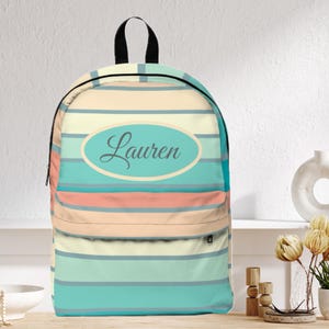 Sac à dos classique à rayures personnalisé cartable avec nom personnalisable, cadeau pour les étudiants, sac à dos de voyage inspiré de la plage universitaire
