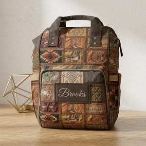 Western Patchwork pattern Diaper Backpack | Personalized Name Rustic Cowboy baby bag | Dad Backpack | Country Mama Bag