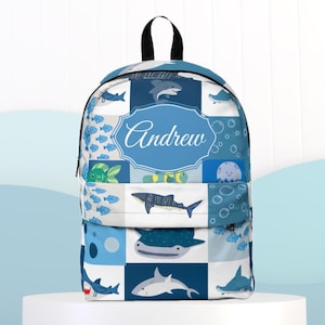 Sac à dos personnalisé requin avec nom personnalisé Sac d'école cadeau unique pour enfants Sac à dos aventure sous-marine pour la rentrée scolaire Cartable pour garçon