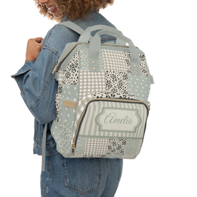 Mochila con estampado de retazos de leopardo y lunares / Mochila personalizada para bebé imagen 8