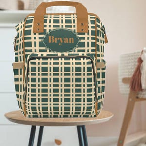 Customizable Diaper Backpack Custom Baby Bag for Shower Gift Personalized Gender Neutral Backpack Gingham Tartan Plaid Diaper Bag Backpack