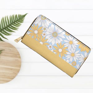 Carteira Boho Floral com Zíper e Design de Margarida Presente para Ela Carteira de Viagem de Verão Presente de Aniversário para Amiga Bolsa de Moedas Fina Porta-Cartões Moderno