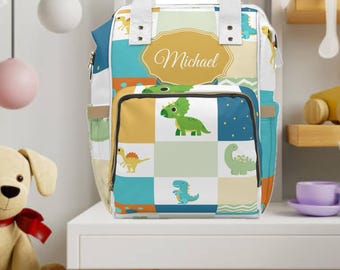 Personalized Dinosaur Diaper Bag Backpack, Custom Baby Shower Gift