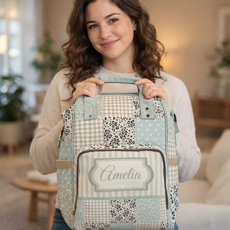 Mochila con estampado de retazos de leopardo y lunares / Mochila personalizada para bebé imagen 2