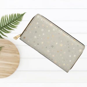 Cartera con cremallera y diseño de estrella pequeña color crema, elegante bolso de mano de viaje, regalo para ella, organizador diario, regalo de cumpleaños de julio para ella, accesorio para mamá