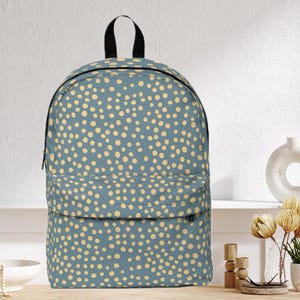 Sac à dos bleu et beige à pois, cartable d'école, sac à dos de voyage, cadeau unique pour étudiant, sac à dos imperméable, retour à l'école à pois