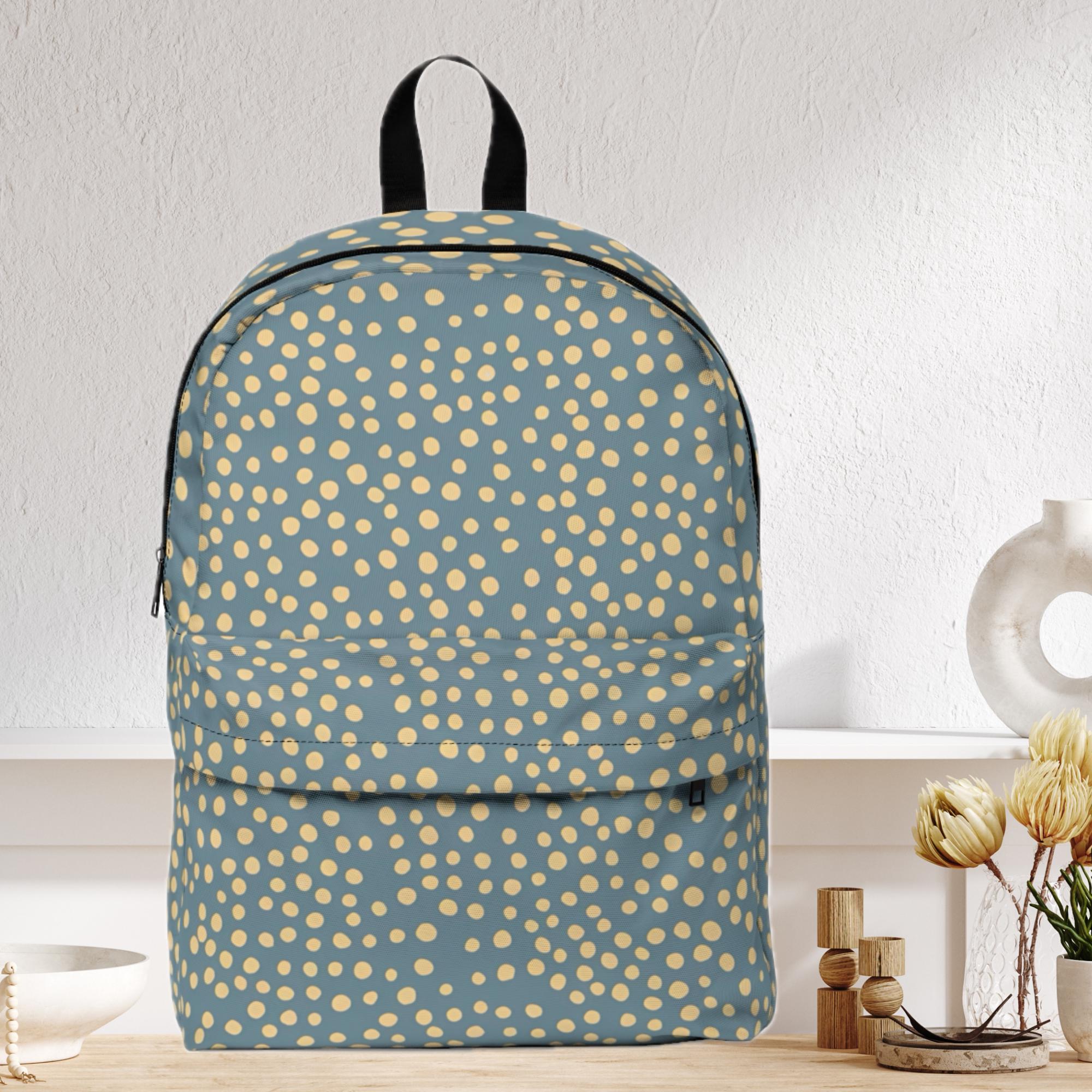 Polka Dot Backpack: Blue Beige Waterproof Rucksack - Etsy display picture 1