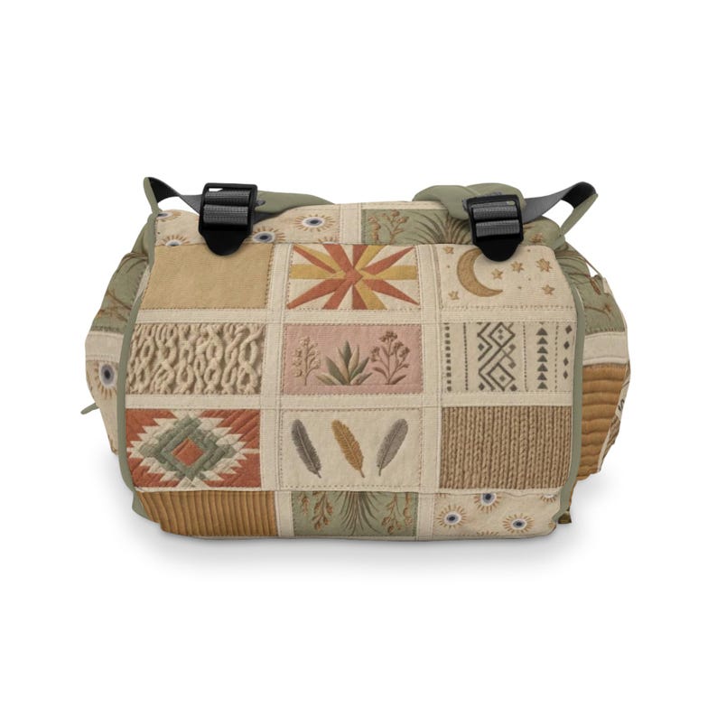 Boho Patchwork Pattern Diaper Backpack | Personalized Name Mommy Backpack | Baby Shower Gift | Travel Backpack for Mom image 9