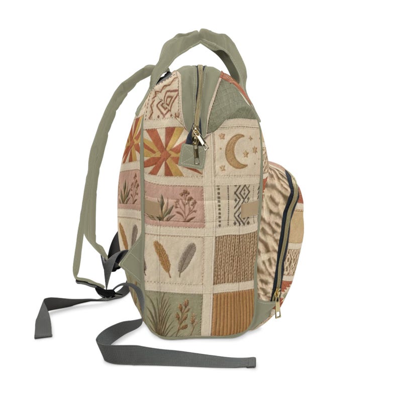 Boho Patchwork Pattern Diaper Backpack | Personalized Name Mommy Backpack | Baby Shower Gift | Travel Backpack for Mom image 8