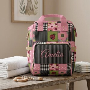 Ladybug Patchwork Diaper Backpack | Personalized Name | Baby Girl Gift | Mom Backpack