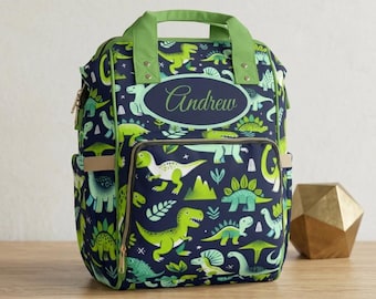 Personalized Dinosaur Diaper Bag Backpack, 100% Nylon Baby Travel Gear with Spacious Pockets and Adjustable Shoulder Straps