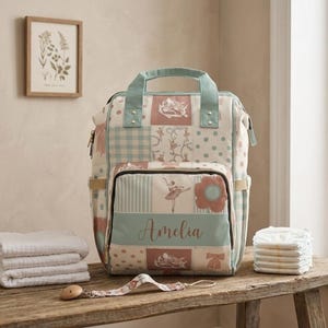 Mochila para fraldas personalizada, bolsa de bebê bailarina patchwork, bolsa de ombro com patchwork floral, presente para chá de bebê, bolsa para fraldas de menina, bolsa para mamãe, bolsa para fraldas