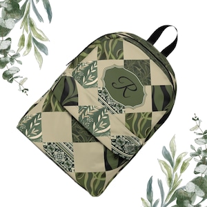 Sac à dos géométrique floral bohème, cartable de voyage universitaire, cadeau de remise des diplômes beige vert mousse, cartable de rentrée, cadeau pour adolescente, cartable