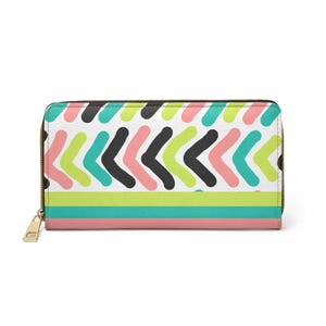 Carteira com zíper vibrante Chevron geométrica rosa azul verde bolsa da moda carteira colorida para mulheres acessório estiloso presente para ela todos os dias
