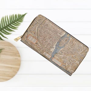 Vintage kaart Parijs portemonnee met rits reisaccessoire cadeau voor reizigers Unieke portemonnee praktische organisator avontuurlijk cadeau voor haar Verjaardagscadeau