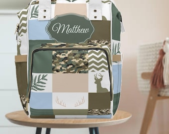 Personalized Camo Deer Hunting Diaper Bag Backpack: Baby Boy Dad Gift