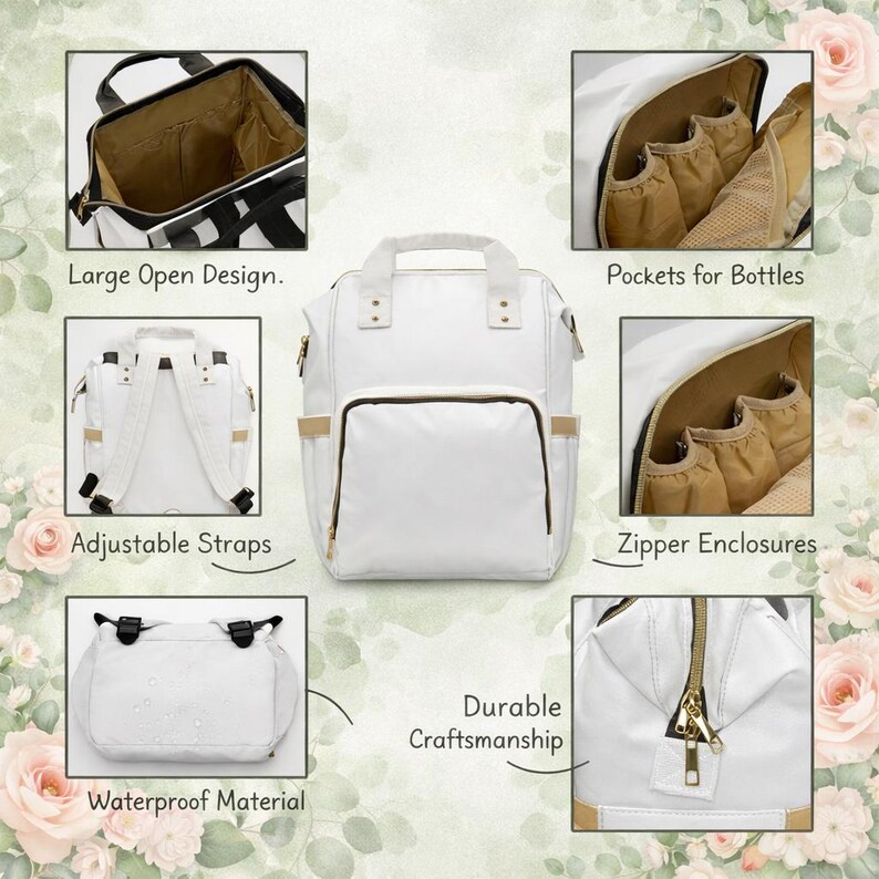 Boho Patchwork Pattern Diaper Backpack | Personalized Name Mommy Backpack | Baby Shower Gift | Travel Backpack for Mom image 4