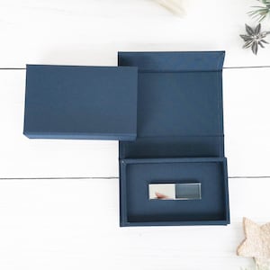Marineblau Leinen Stoff USB Box für Kristall USB | Geschenkbox Hochzeit | Hochgeschwindigkeits-USB 3.0 16GB 32GB 64GB | Fotogeschenk