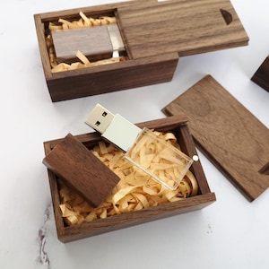walnut USB box with wooden crystal USB