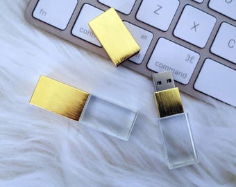 10Pcs custom Brushed Gold Crystal USB Flash Drive | Super High Speed USB 3.2 8GB 16GB 32GB 64GB 128GB| wedding USB disk