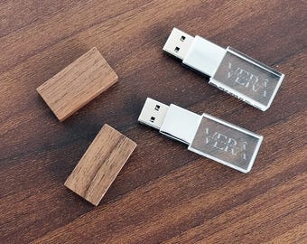 10 juegos de memorias USB personalizadas de cristal y madera gratis / Memorias USB con tapa de madera de nogal y cristal / USB 3.0 de alta velocidad de 8 GB, 16 GB, 32 GB, 64 GB y 128 GB