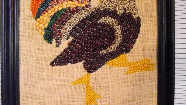 On Sale Vintage Rooster Chicken Picture Made of Seeds Beans | Etsy
