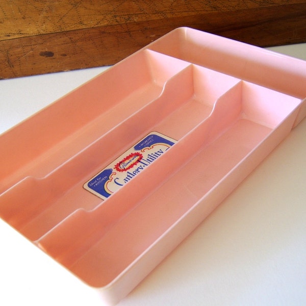 Vintage Glama-ware Plastic and Pink Cutlery Tray with Original Label