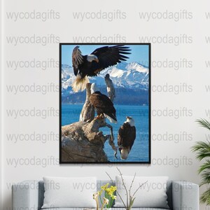 Bald Eagle Photography Print, Nature Wall Art, Wildlife Home Decor, Digital Download, Living Room Decor, Mountain Scenery Poster