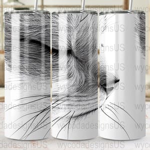 Cat Face Tumbler Wrap PNG, 20 oz Skinny Tumbler Sublimation, Straight and Tapered Design, Seamless Cat Illustration, Commercial Use