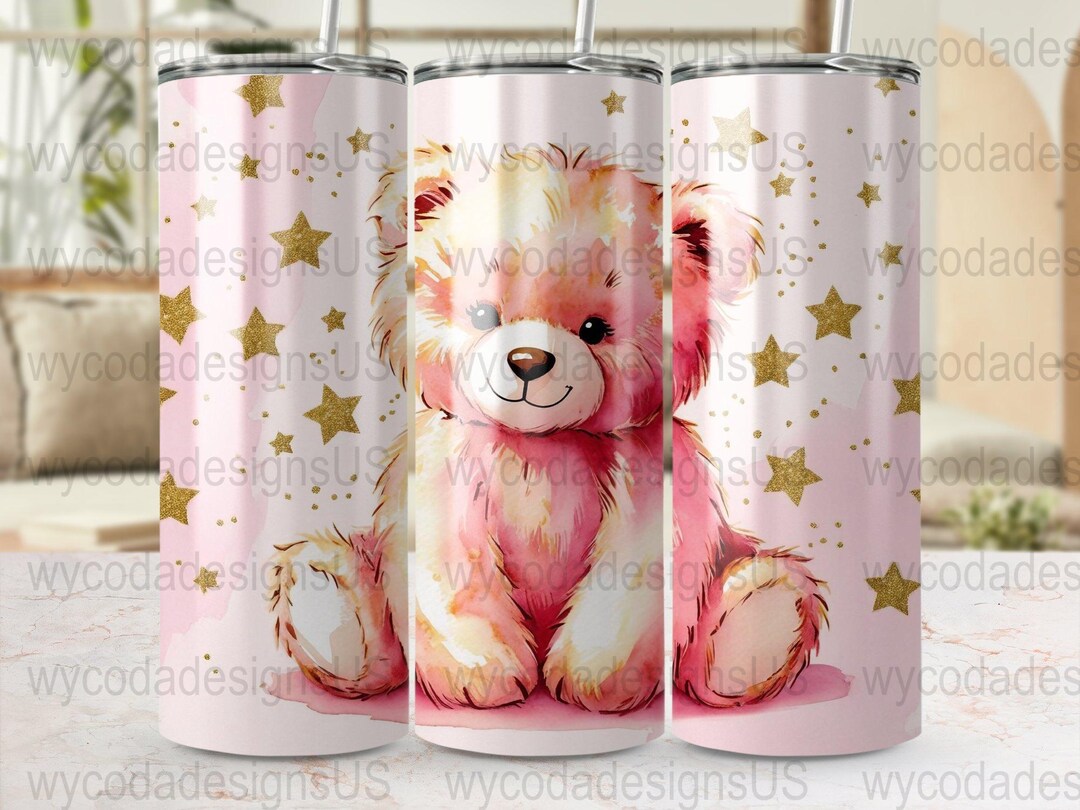 Cute Teddy Bear Pink Tumbler Wrap, 20 Oz Skinny Tumbler, Seamless ...