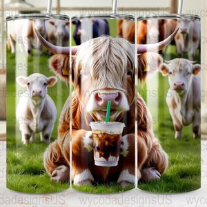 Cute Highland Cow Tumbler Wrap, Watercolor Digital Download, 20oz Skinny Tumbler Design, Farm Animal Printable, Cow Art Sublimation