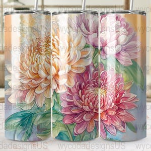 Watercolor Floral Tumbler Wrap, 20 oz Skinny Tumbler PNG, Sublimation Design for Tumblers, Flower Tumbler Wrap, Digital Download