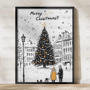 Merry Christmas Art Print Digital Download Holiday Home Decor Winter Wonderland Illustrations Cozy Seasonal Wall Art
