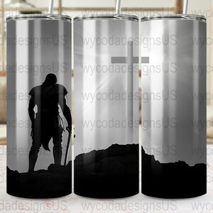 Schattenkrieger mit Kreuz Skinny Tumbler Wrap, 20 oz Tumbler PNG, Digital Download, Christian Tumbler Wrap, kommerzielle Nutzung