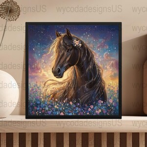 Majestic Brown Horse digital art print, horse wall decor, beautiful horse portrait artwork, horse lover gift, horse home decor