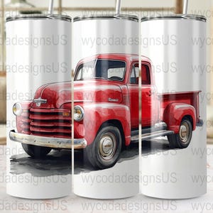 Vintage red truck tumbler wrap, 20 oz skinny tumbler wrap, seamless straight tapered PNG, commercial use, digital download