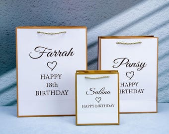 Personalized Birthday Gift Bag: Gold Trim, Custom Name
