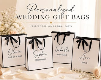 Bolsas de regalo personalizadas con nombre, bolsas de bienvenida para la fiesta nupcial, bolsas de papel personalizadas para damas de honor.