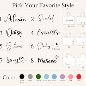 May include: Image features a selection of personalized tote bags with the name "Barbara" and various design options. The text "Pick Your Favorite Style" is at the top, with color options below.