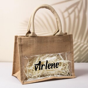 Personalized Bridesmaid jute Beach Tote Bags- Custom Burlap and PVC Bag - gift for mother, Bridesmaid, Bachelorette Party