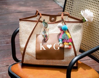 Brautjungfer Vorschlag Geschenk, personalisierte Strand Tote Geschenktasche, große Leder Kapazität Mesh Urlaub Einkaufstasche, Ziel Hochzeiten Taschen