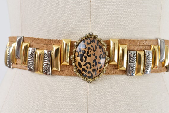 Leather Leopard Animal Print Statement Belt CALLARON Leopard Print Belt for Women Faux Leather Waist  main image 4