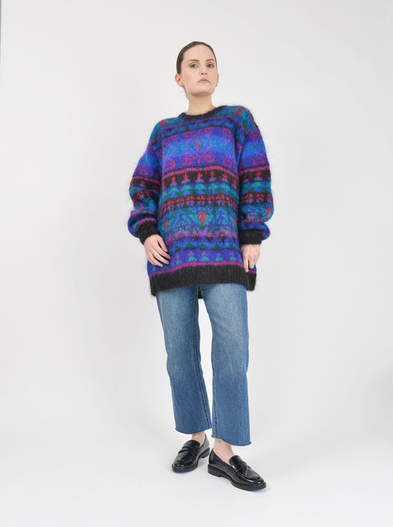 Striped Mohair Sweater | 90s Vintage Fuzzy Knit W… - image 2