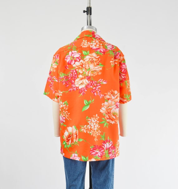 Orange Floral Hawaiian Shirt 70s Vintage Hilo Hat… - image 5