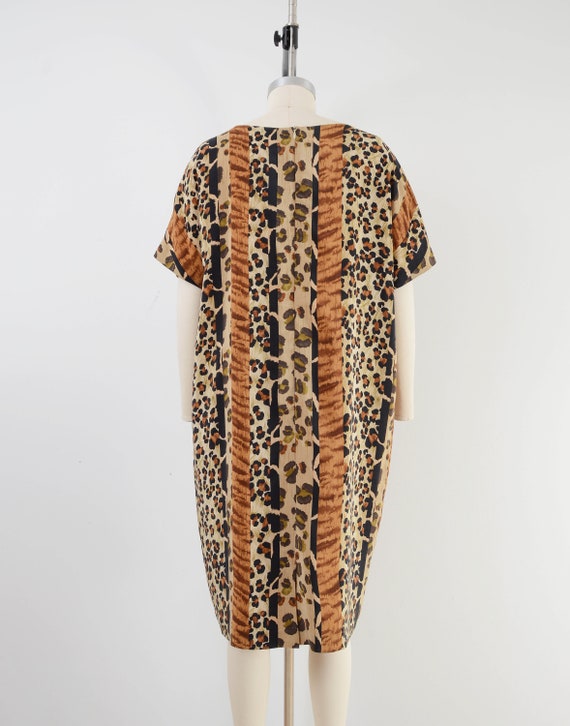 Vintage 90s Leopard Striped Dress size M L Silk A… - image 5