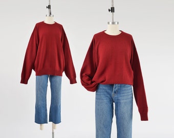Burgundy Cashmere Sweater 90s Vintage J Crew Crewneck Boyfriend Pullover Sweater Unisex L XL