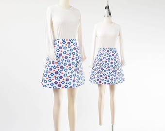 Mod Floral Mini Skirt Large | Vintage Inspired 1960s From Authentic Vintage Fabric | Retro Daisy Pocket Skirt