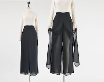 Zwarte pure gelaagde broek jaren '90 Vintage minimale Goth hoog getailleerde split maxi rok Palazzo broek maat M