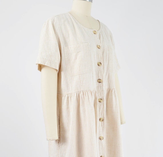 Gingham Linen Cotton Babydoll Dress | 90s Vintage… - image 5